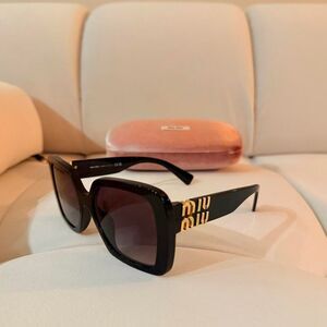 Miu Miu MU 10YS Black Gold Square Sunglasses AUTHENTIC NEW